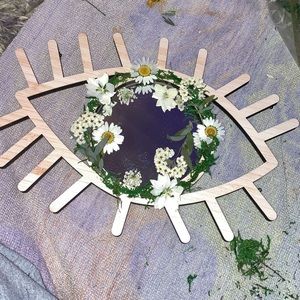 Wooden Evil Eye Floral Mirror
